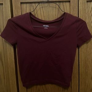 Red V-neck Cropped Shirt